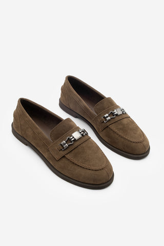 Kadın Loafer Tokalı Günlük Ayakkabı Zamira - Kahve Süet