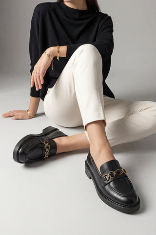 Kadın Loafer Taşlı Günlük Ayakkabı Egano - Siyah