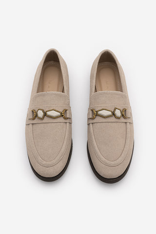 Kadın Loafer Taşlı Günlük Ayakkabı Savira - Bej Süet