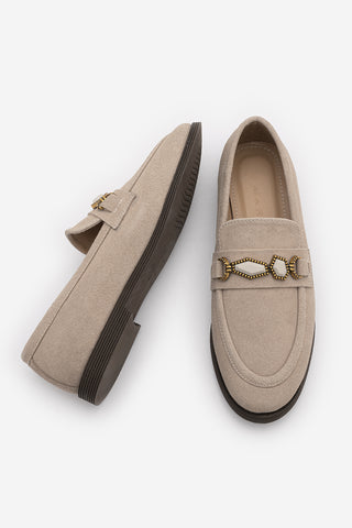 Kadın Loafer Taşlı Günlük Ayakkabı Savira - Bej Süet