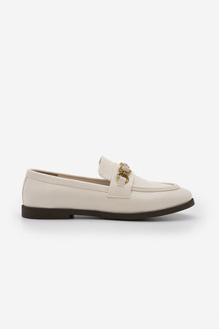 Kadın Loafer Taşlı Günlük Ayakkabı Savira - Ekru