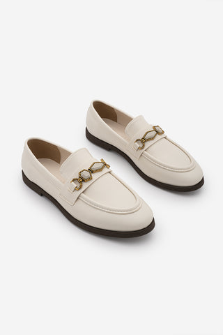 Kadın Loafer Taşlı Günlük Ayakkabı Savira - Ekru