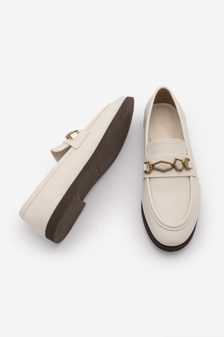 Kadın Loafer Taşlı Günlük Ayakkabı Savira - Ekru