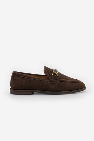 Kadın Loafer Taşlı Günlük Ayakkabı Savira - Kahve Süet