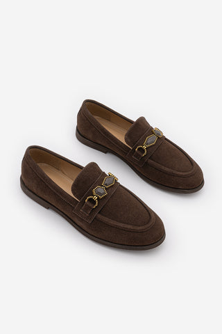 Kadın Loafer Taşlı Günlük Ayakkabı Savira - Kahve Süet