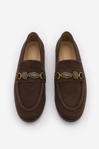 Kadın Loafer Taşlı Günlük Ayakkabı Savira - Kahve Süet