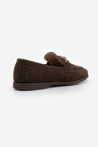 Kadın Loafer Taşlı Günlük Ayakkabı Savira - Kahve Süet