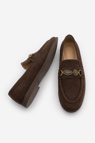 Kadın Loafer Taşlı Günlük Ayakkabı Savira - Kahve Süet