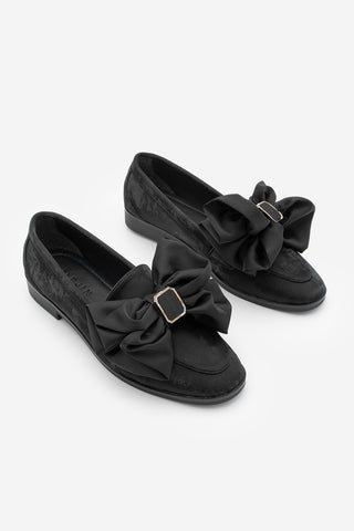 Kadın Loafer Fiyonklu Günlük Ayakkabı Arvus - Siyah Süet