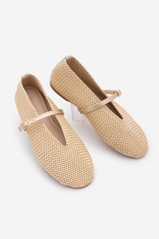 Kadın Mary Jane El Örgüsü Bantlı Günlük Lovesa- Bej