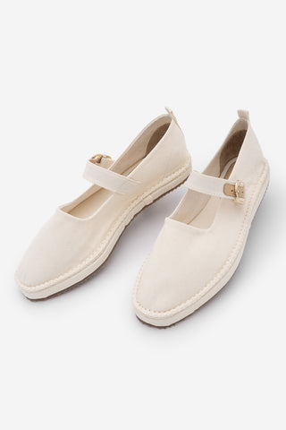 Kadın Mary Jane Bantlı Bez Jüt Espadril Babet Kalze - Ekru Keten