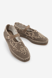 Kadın Nakışlı Bantlı Jüt Espadril Babet Forven - Vizon Keten