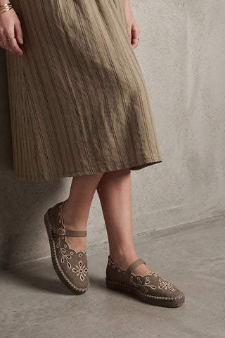 Kadın Nakışlı Bantlı Jüt Espadril Babet Forven - Vizon Keten