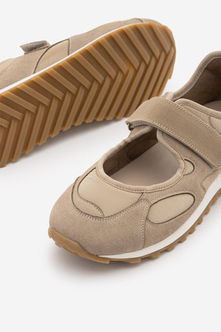 Kadın Mary Jane Bantlı Günlük Spor Babet Sneaker Yotina - Bej Süet