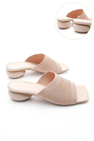 Kadın Triko Topuklu Terlik Naler - Bej