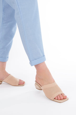 Kadın Triko Topuklu Terlik Naler - Bej