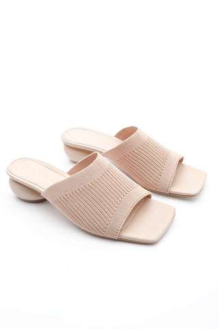 Kadın Triko Topuklu Terlik Naler - Bej