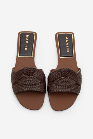 Kadın Örgülü Günlük Terlik Solet - Kahve