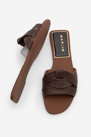 Kadın Örgülü Günlük Terlik Solet - Kahve