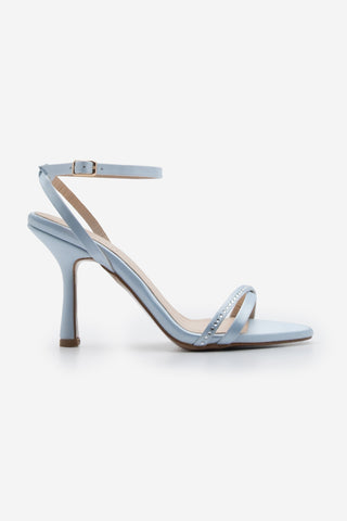 Kadın Taşlı Topuklu Sandalet Lerika - Mavi Saten