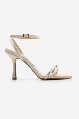 Kadın Taşlı Topuklu Sandalet Lerika - Bej Saten