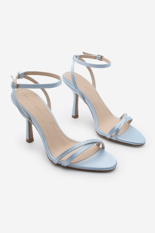 Kadın Taşlı Topuklu Sandalet Lerika - Mavi Saten