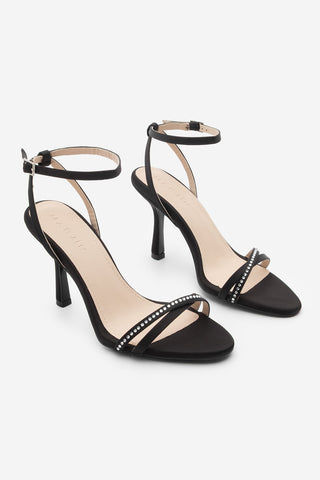 Kadın Taşlı Topuklu Sandalet Lerika - Siyah Saten