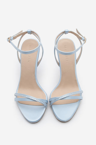 Kadın Taşlı Topuklu Sandalet Lerika - Mavi Saten