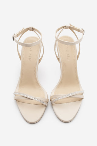 Kadın Taşlı Topuklu Sandalet Lerika - Bej Saten