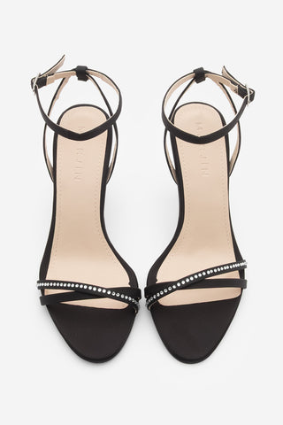 Kadın Taşlı Topuklu Sandalet Lerika - Siyah Saten