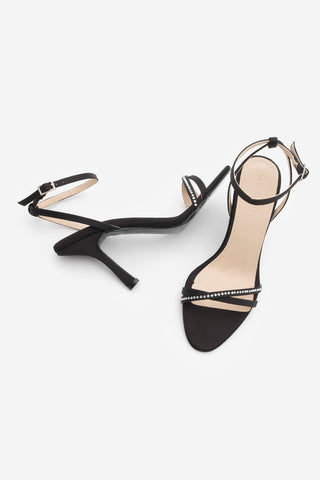 Kadın Taşlı Topuklu Sandalet Lerika - Siyah Saten