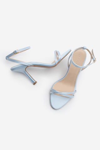 Kadın Taşlı Topuklu Sandalet Lerika - Mavi Saten