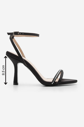 Kadın Taşlı Topuklu Sandalet Lerika - Siyah Saten