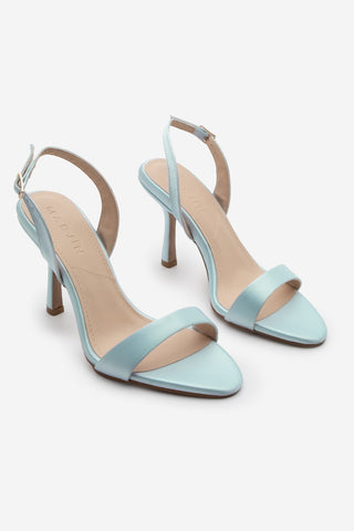 Kadın Bantlı Topuklu Sandalet Faldi - Mavi Saten
