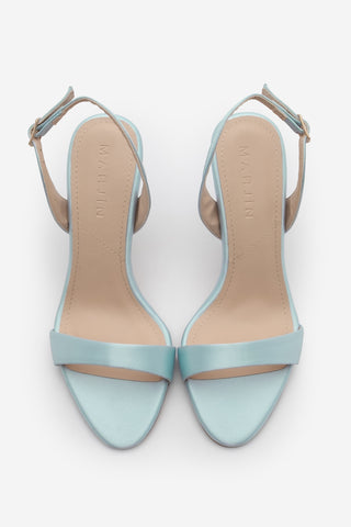 Kadın Bantlı Topuklu Sandalet Faldi - Mavi Saten