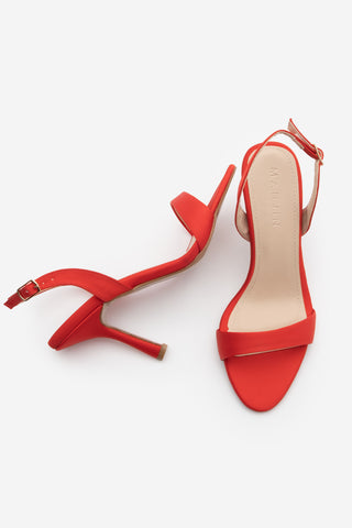 Kadın Bantlı Topuklu Sandalet Faldi - Kırmızı Saten