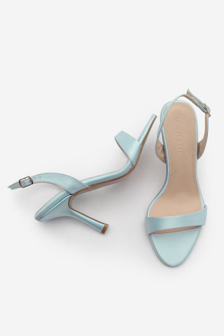 Kadın Bantlı Topuklu Sandalet Faldi - Mavi Saten
