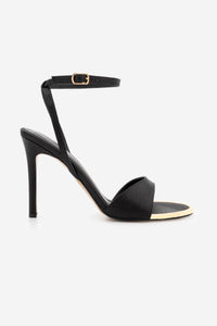 Kadın Oval Burun İnce Topuklu Sandalet Dospin - Siyah Saten