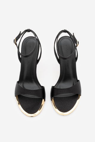 Kadın Oval Burun İnce Topuklu Sandalet Dospin - Siyah Saten