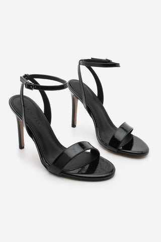 Kadın Bantlı Topuklu Sandalet Fertis - Siyah Rugan