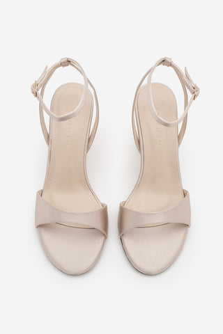 Kadın Altın Metal Ökçeli Topuklu Sandalet Lumera - Bej Saten