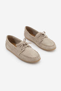 Kadın Hakiki Deri Büzgülü Loafer Günlük Ayakkabı Rudez - Bej Süet