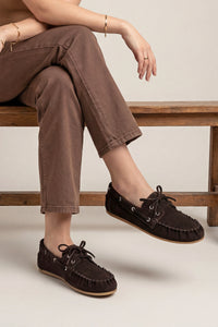 Kadın Hakiki Deri Büzgülü Loafer Günlük Ayakkabı Rudez - Kahve Süet