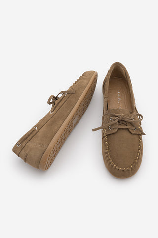 Kadın Hakiki Deri Büzgülü Loafer Günlük Ayakkabı Rudez - Toprak Süet