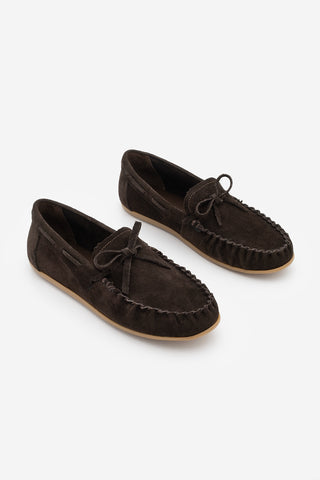 Kadın Hakiki Deri Büzgülü Loafer Günlük Ayakkabı Tavon - Kahve Süet