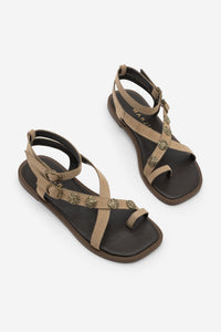 Kadın Parmak Arası Tokalı Günlük Sandalet Solveta - Bej Süet