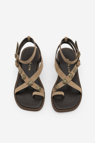 Kadın Parmak Arası Tokalı Günlük Sandalet Solveta - Bej Süet