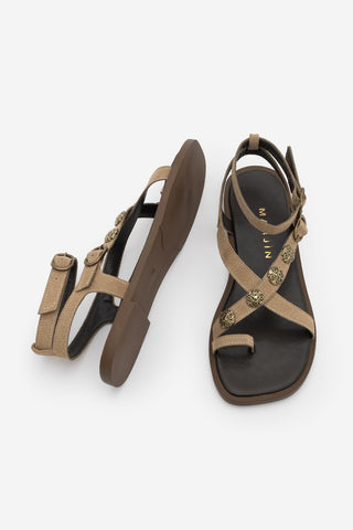 Kadın Parmak Arası Tokalı Günlük Sandalet Solveta - Bej Süet