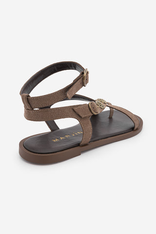 Kadın Parmak Arası Tokalı Günlük Sandalet Solveta - Vizon Süet