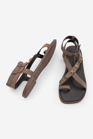 Kadın Parmak Arası Tokalı Günlük Sandalet Solveta - Vizon Süet